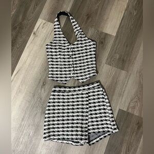 Black & White Tweed Two-Piece Halter Top and Skort set